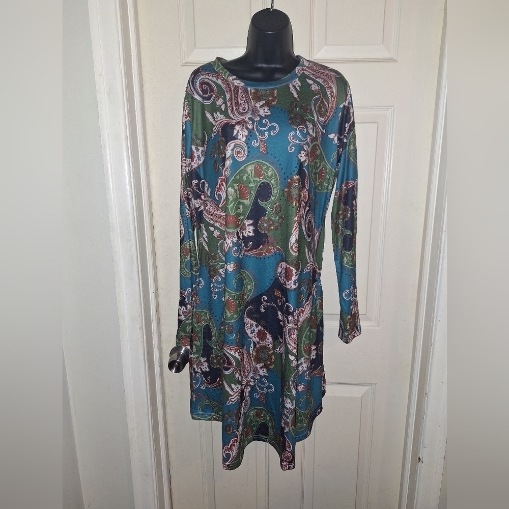No brand boho graphic dress with pockets 2XL